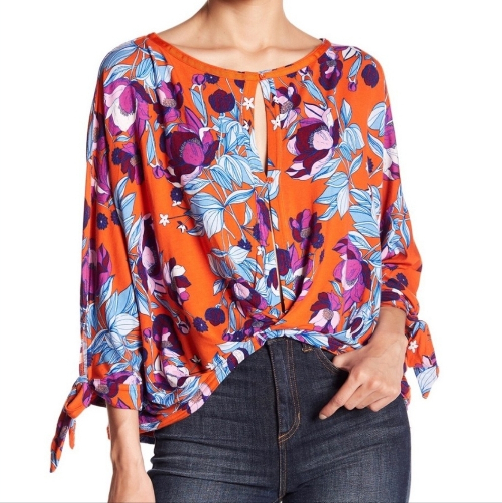 Free People Women’s Floral Keepin On Top $78 Festive Orange Combo Medium